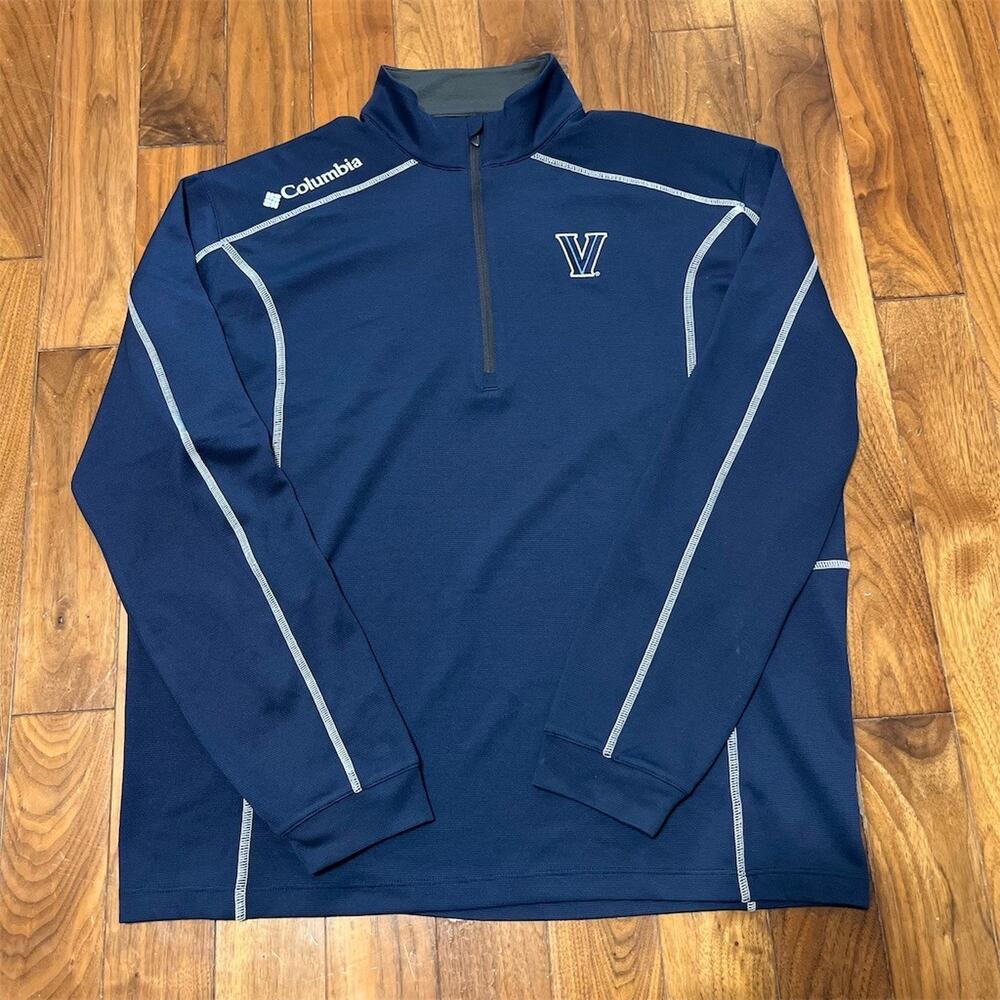 Columbia Golf Villanova Wildcats V Logo 1/4 Zip Pullover Mens L Navy